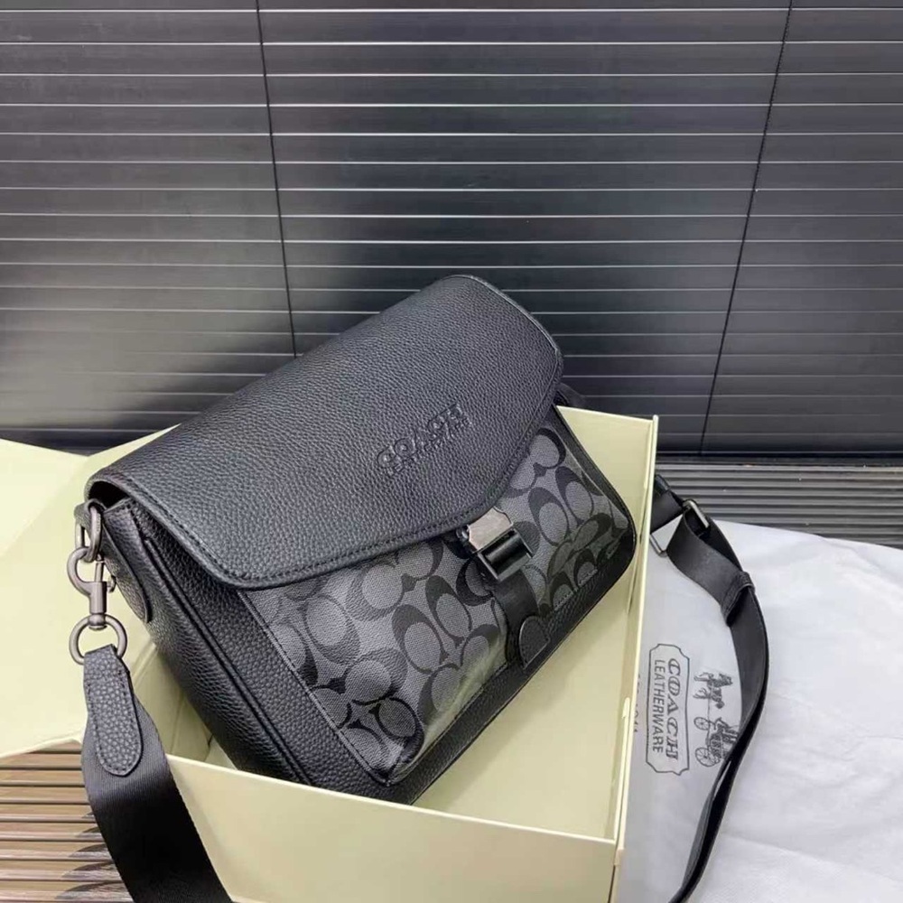 Coach Men’s Black Signature Canvas & Leather Messenger